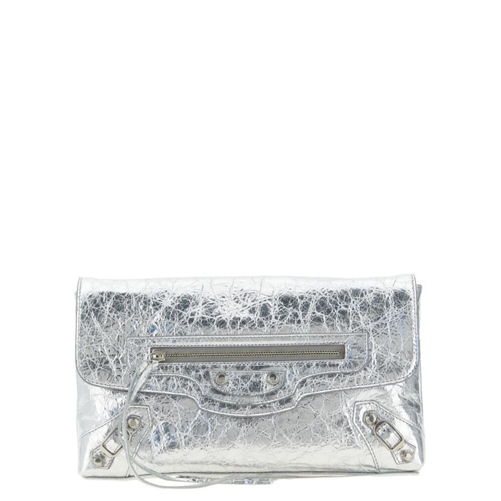 Balenciaga Silver Lamb Leather Clutch Women's Bag